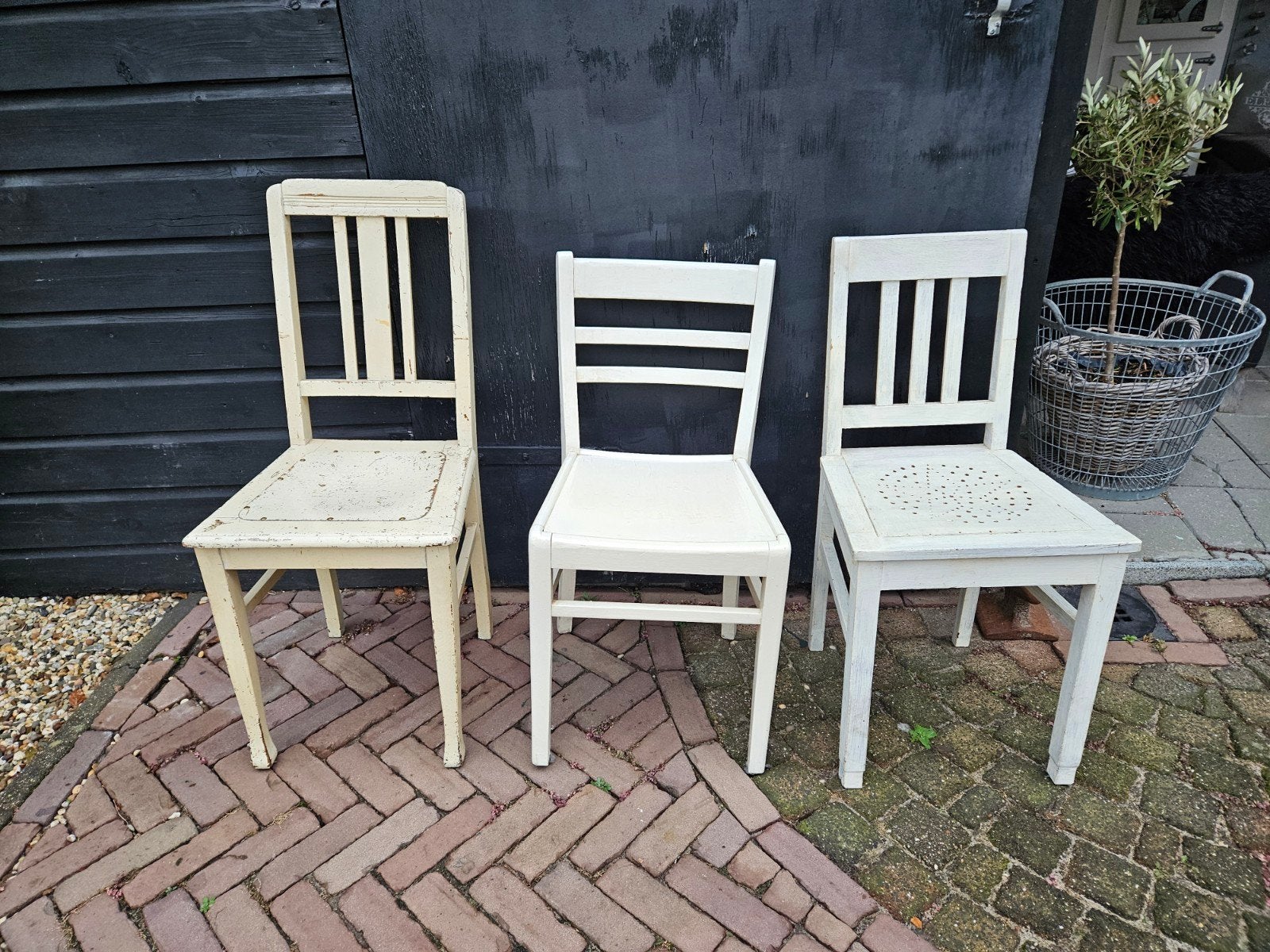 Brocante stoelen 3x, Gebruikt, Drie, Wit, Ophalen of Verzenden