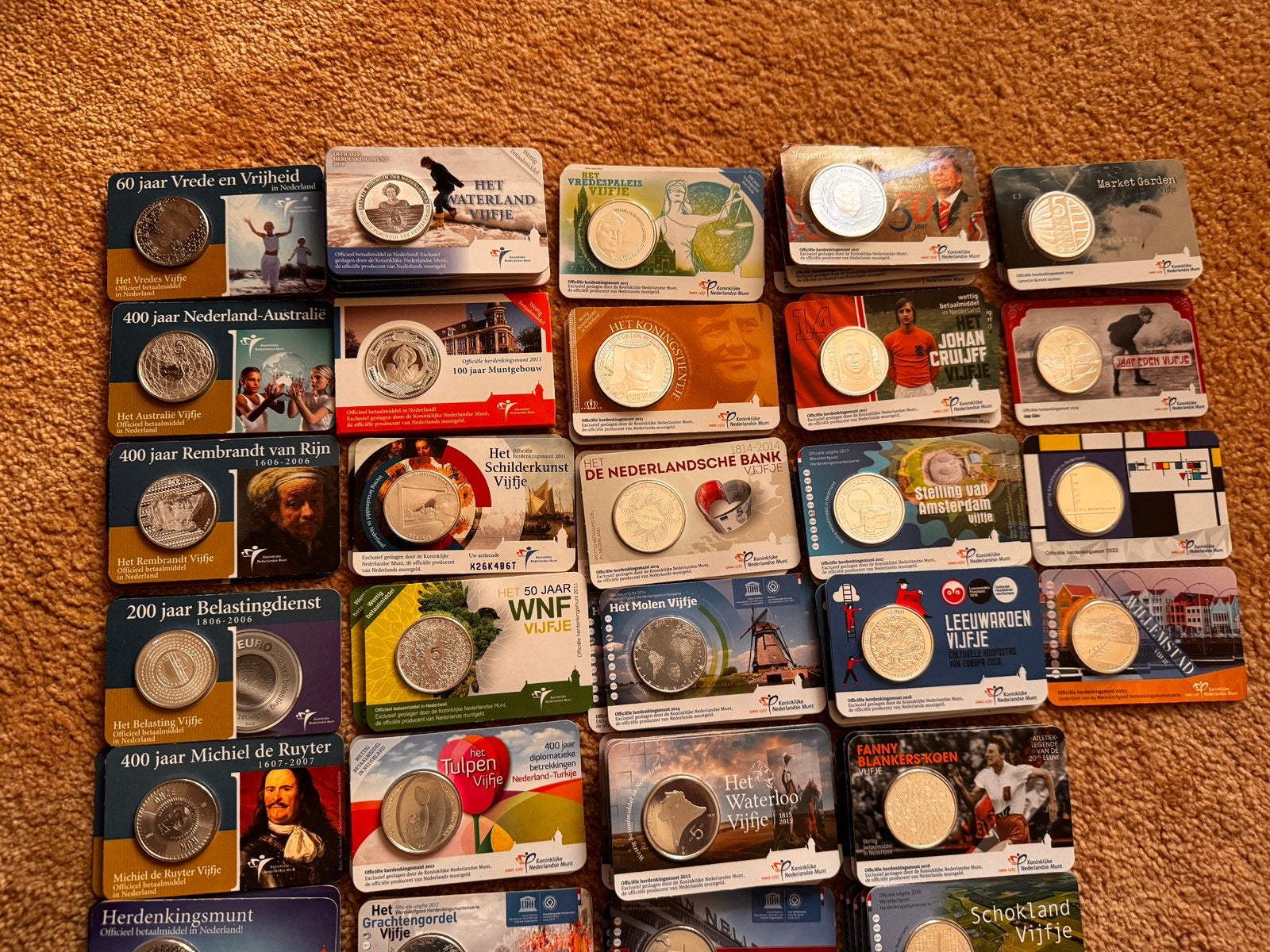 Div. coincards  UNC VIJFJE Nederland  (zie omschrijving), Setje, Koningin Beatrix, Zilver, Euro's