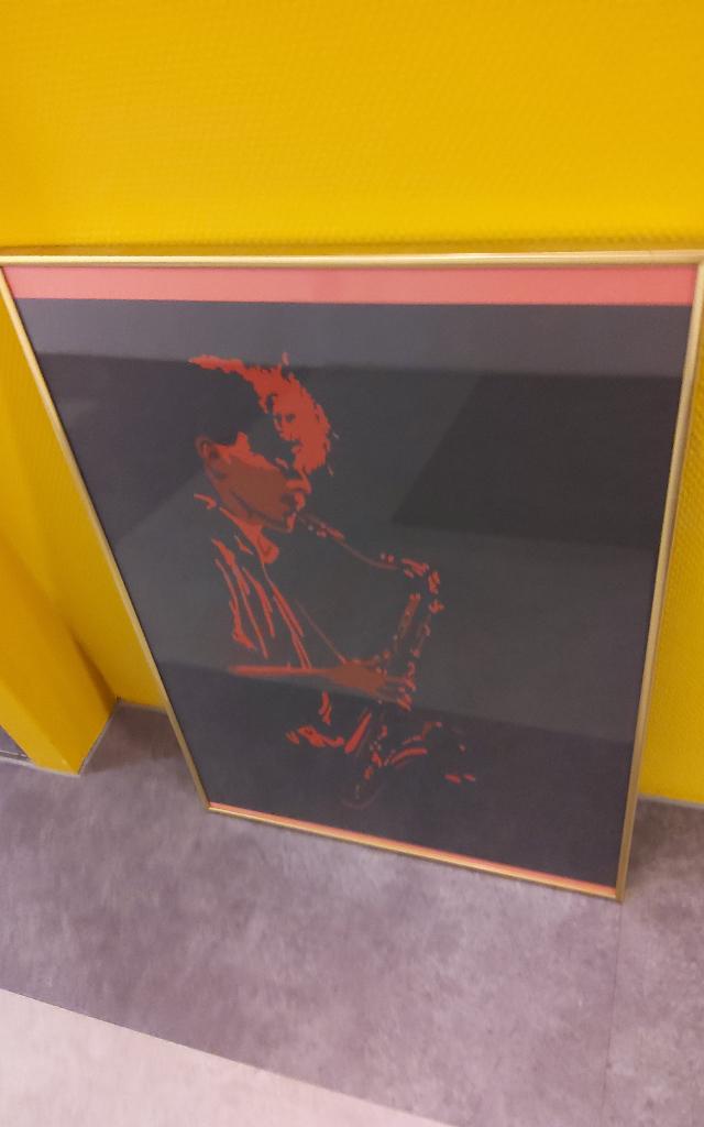 Trompettist tekening in metalen lijst:50x40cm, Ophalen