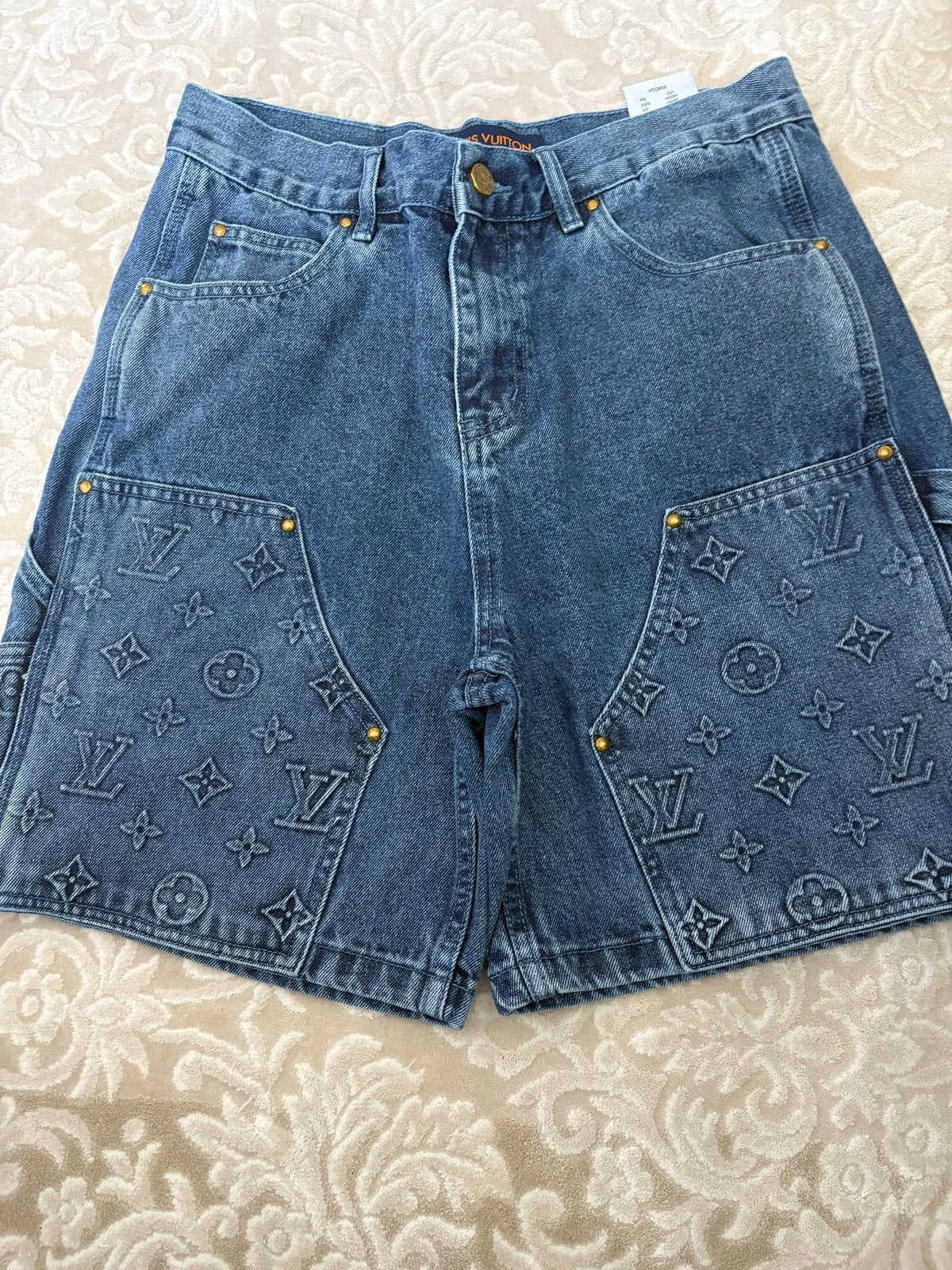 Louis Vuitton Monogram Denim Shorts Maat M, Maat 38/40 (M), Kort, Blauw, Ophalen of Verzenden