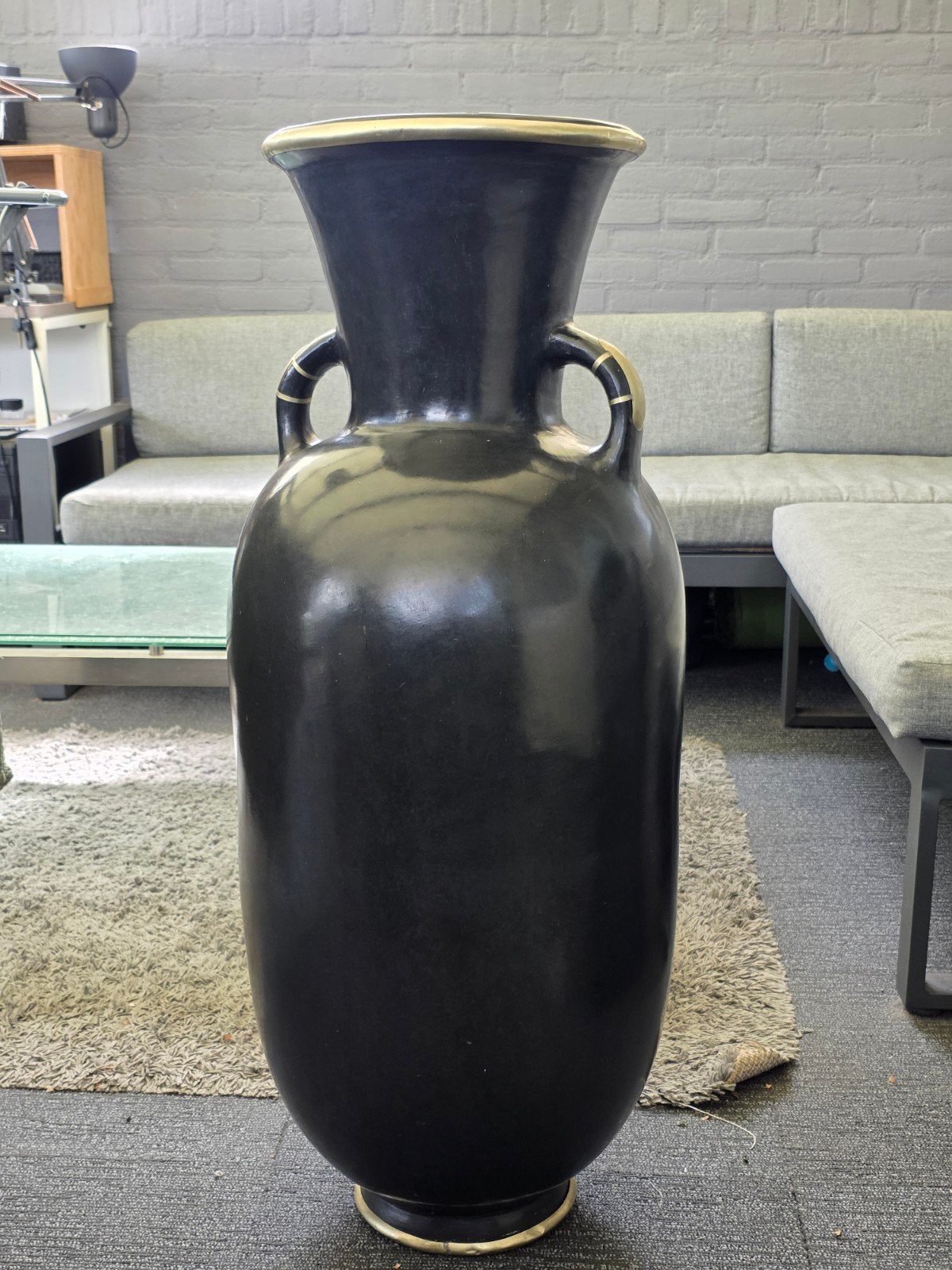 Grote Aardewerken Pot/Vaas - Zwart met Gouden Details, Ophalen