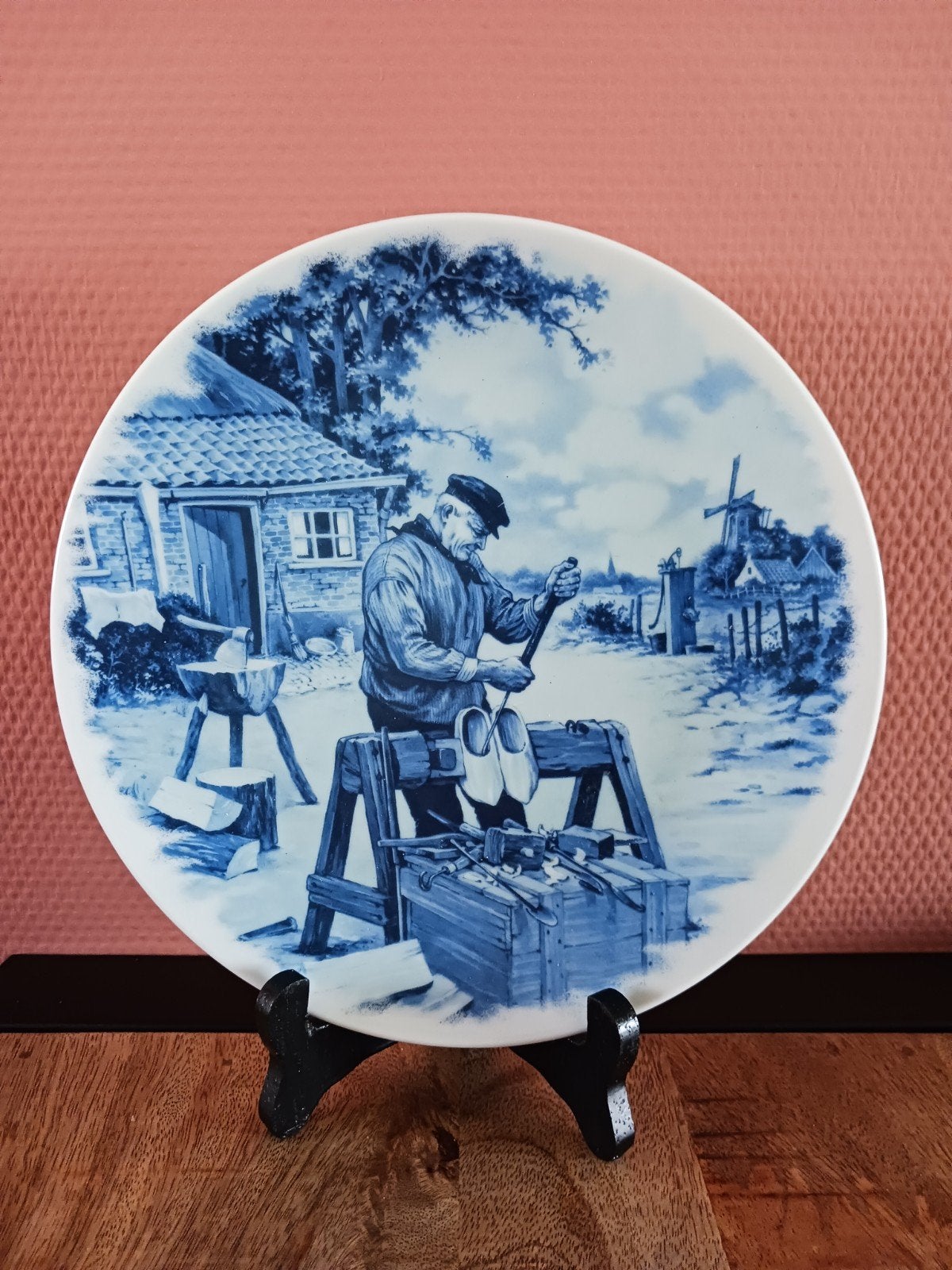Delfs blauw wandbord klompenmaker, Ophalen