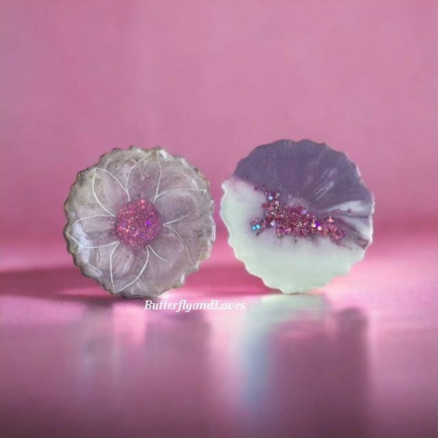 Unieke Onderzetters lila roze glitters Epoxy Art set van 2, Ophalen, Nieuw