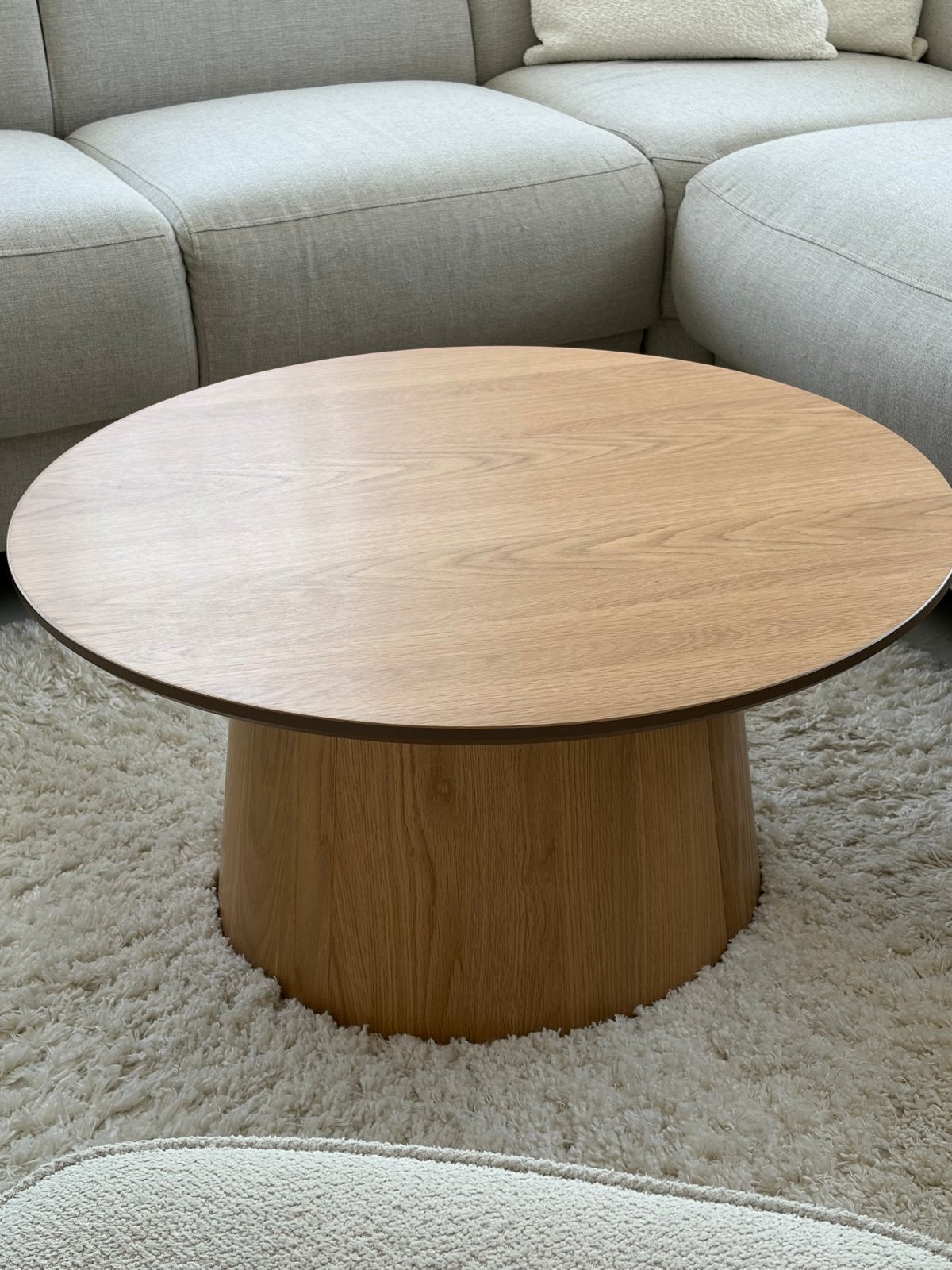 Ronde salontafel van eikenhout mdf, Ophalen, Gebruikt, 50 tot 100 cm, 5 – 50
