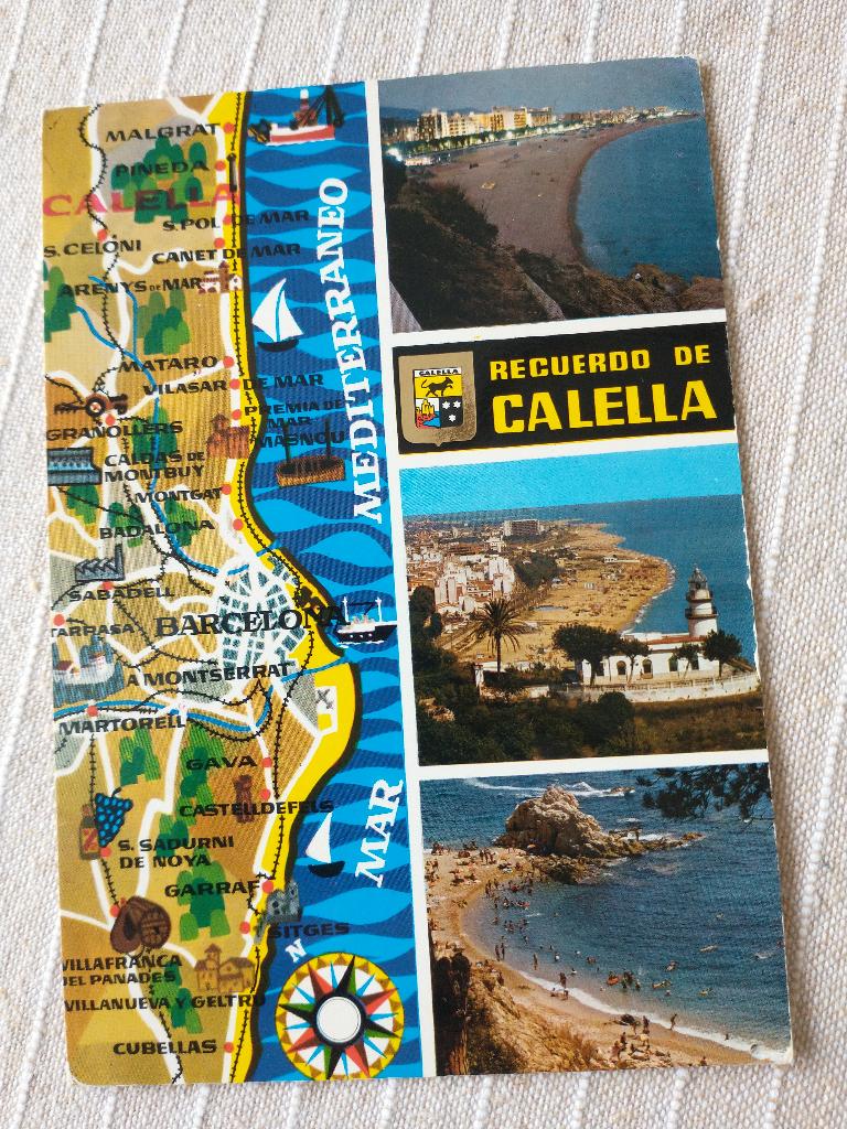 Recuerdo de Calella - 3 afb. + illustratie + wapen, Ophalen of Verzenden, 1960 tot 1980, Gelopen, Spanje
