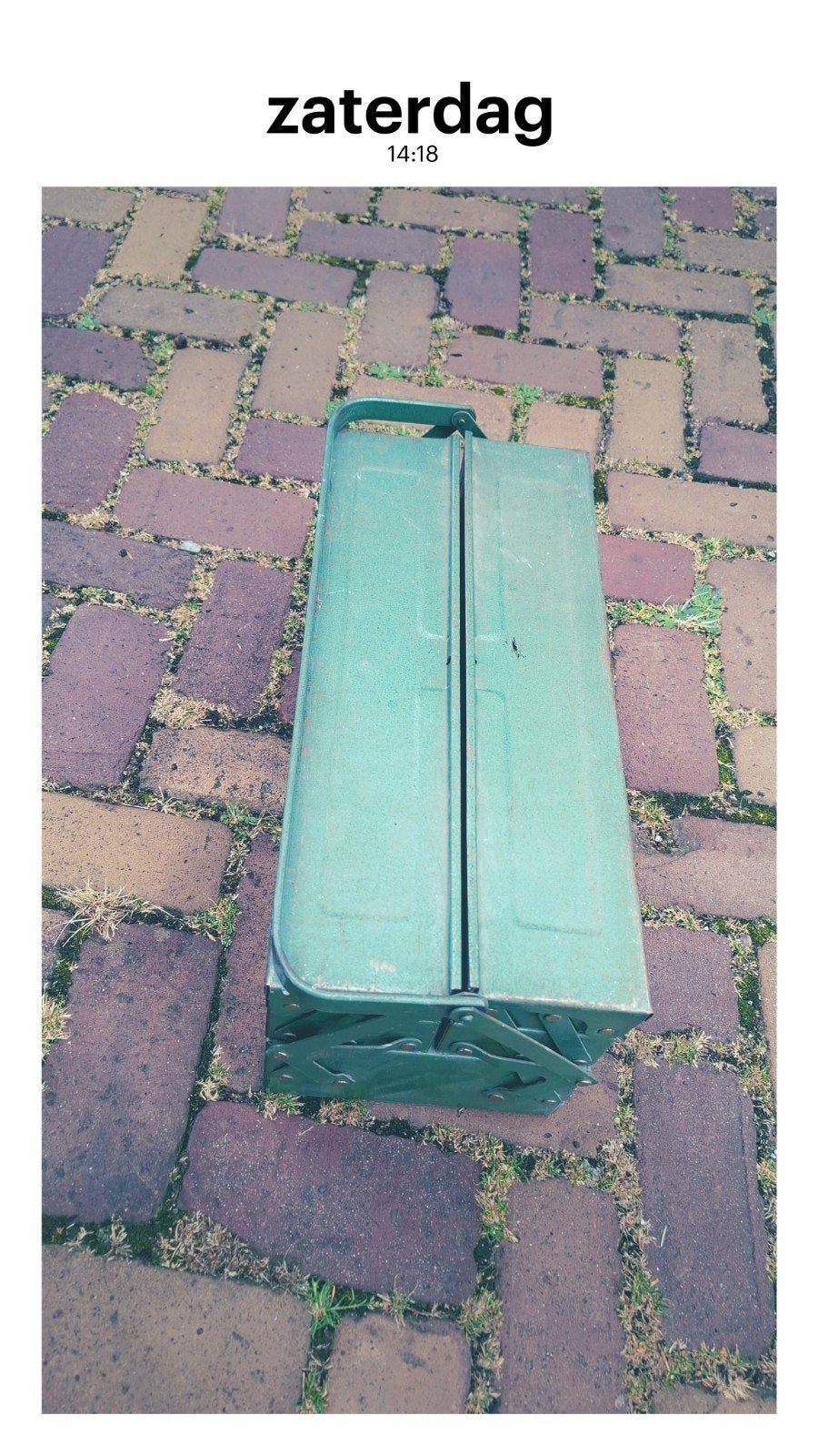 Vintage metal gereedschapskist, groen, uitschuifbaar, Ophalen, Gebruikt