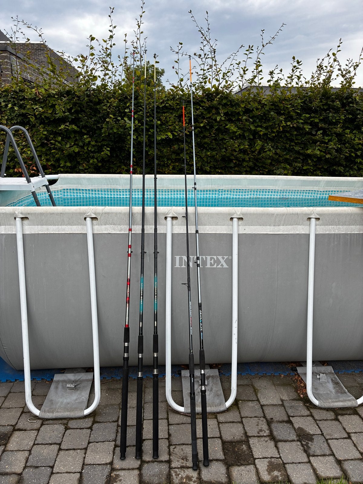 5 Boothengels met foudraal en 2 molens, Watersport en Boten, Ophalen, Gebruikt, Werphengel