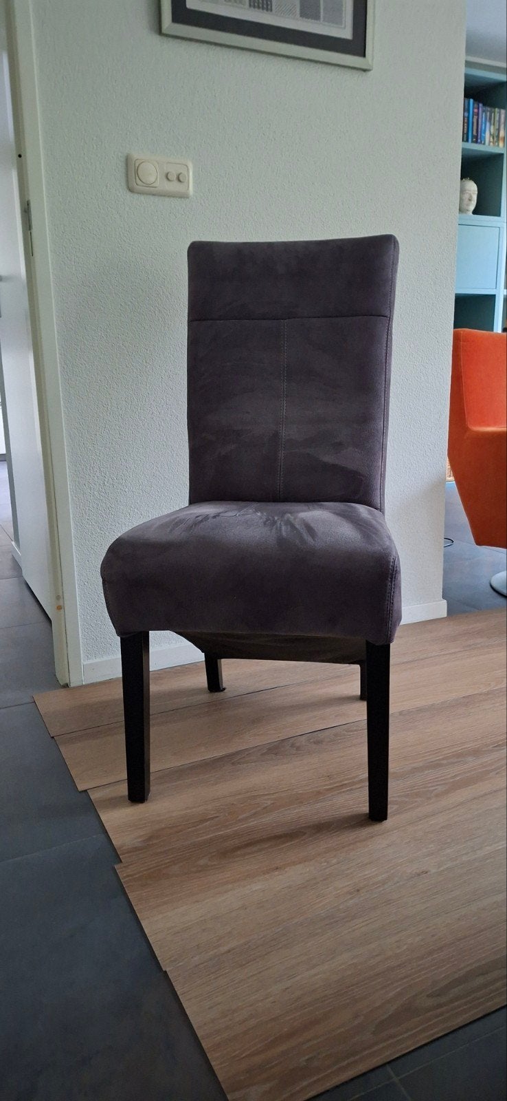 Stijlvolle eetkamerstoelen - antrasiet/bruin set van 4, Huis en Inrichting, Stoelen, Ophalen, Gebruikt, Vier, Modern