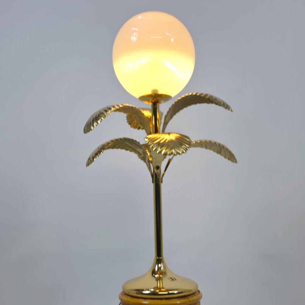 Tafelmodel palmboom lamp 70's design verguld LS Italy, Huis en Inrichting, Ophalen of Verzenden, Gebruikt, Glas