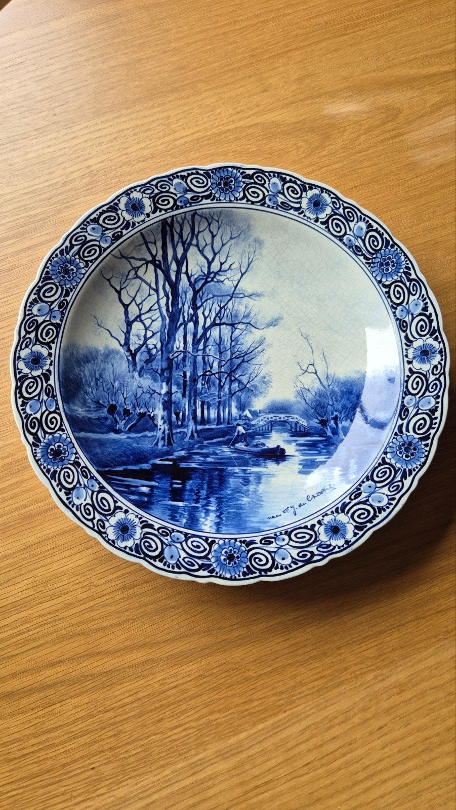 Porceleyne Fles bord met een schilderij van F.J. du Chattel, Antiek en Kunst, Antiek | Wandborden en Tegels, Ophalen