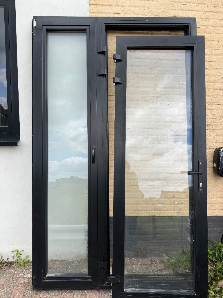 Zwart aluminium kozijn met ramen, dubbel glas, Doe-het-zelf en Verbouw, Kozijnen en Schuifpuien, Ophalen, Gebruikt, Aluminium