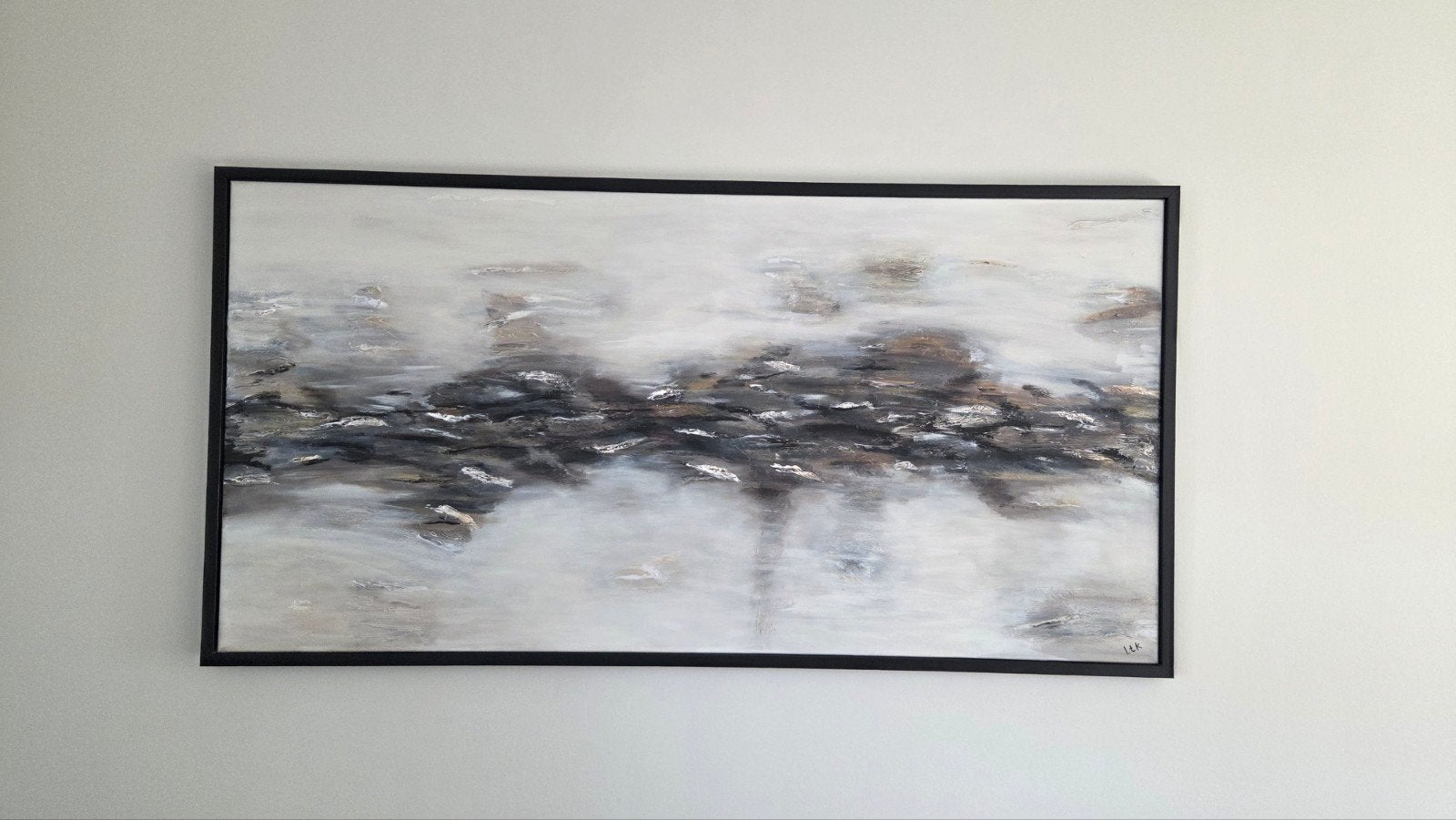 Luxe abstract schilderij met reliëf | 160x80 | Taupe, beige, Ophalen of Verzenden