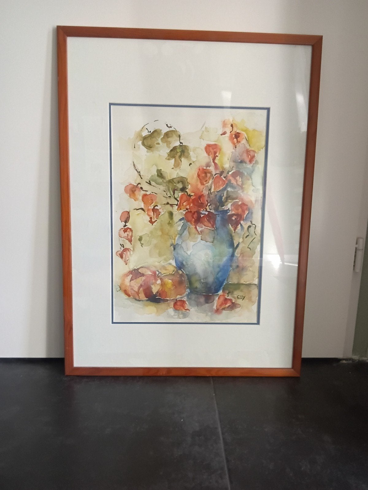 Aquarel schilderij incl. lijst., Ophalen, Aquarel, Stilleven, Papier/karton