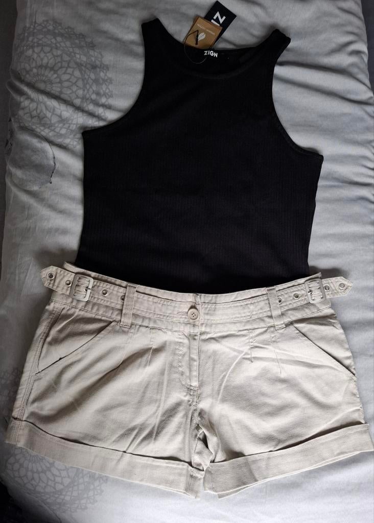 Sportieve linnen damesshort - Maat 40, Maat 38/40 (M), Sutherland, Beige, Ophalen of Verzenden
