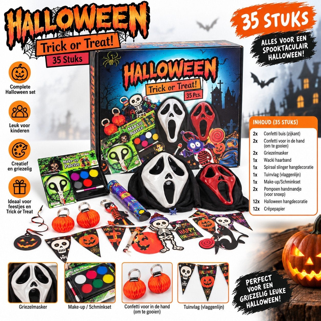 Complete Halloween Trick or Treat Set - 35 Stuks, Ophalen, Overige thema's, Nieuw, Meerkleurig