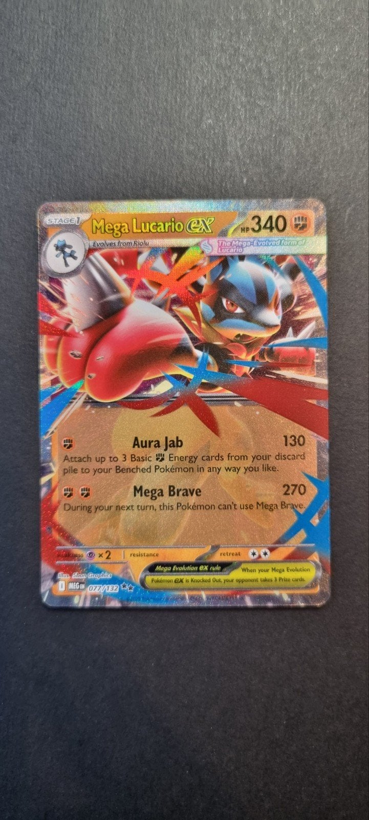 Mega Lucario EX MEG 077 excellent, Ophalen of Verzenden, Zo goed als nieuw