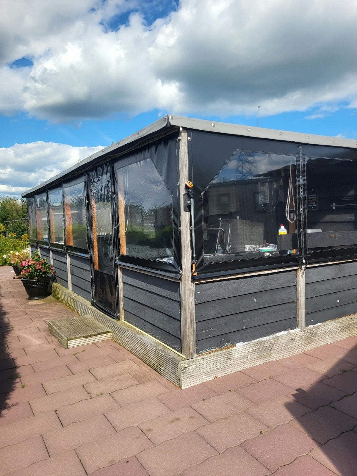 Op maat gemaakt veranda  inc zeil- Zo goed als nieuw (9x3m), Tuin en Terras, Ophalen of Verzenden, Zo goed als nieuw, Veranda