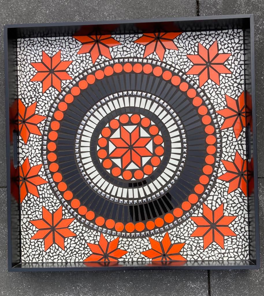 Mozaïek op groot dienblad, 58 cm, 58 cm, Meerkleurig, Decoratieobject