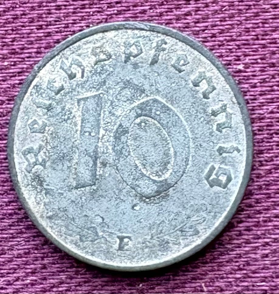 Duitse zinken 10 Reichspfennig munt uit 1942F, Ophalen of Verzenden, Duitsland, Losse munt