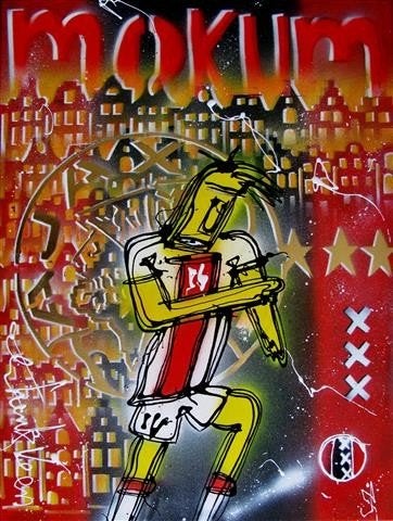 Schilderij Henk Veen - Ajax Amsterdam nr 57, Gesigneerd, Abstract, Acrylverf, Ophalen of Verzenden