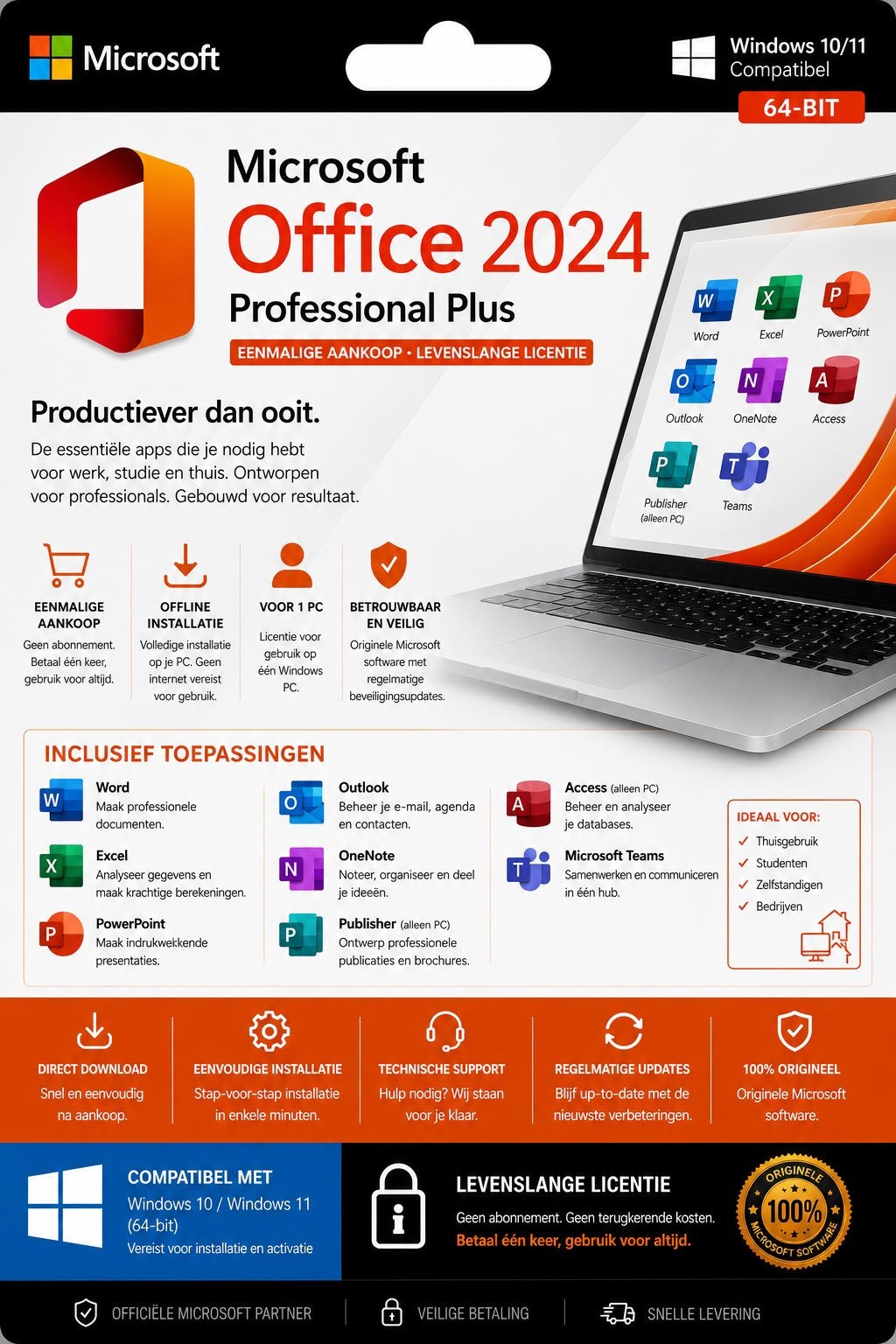 Microsoft Office 2024 Professional Plus Orgineel, Computers en Software, Office-software, Verzenden, Nieuw, Word, Windows