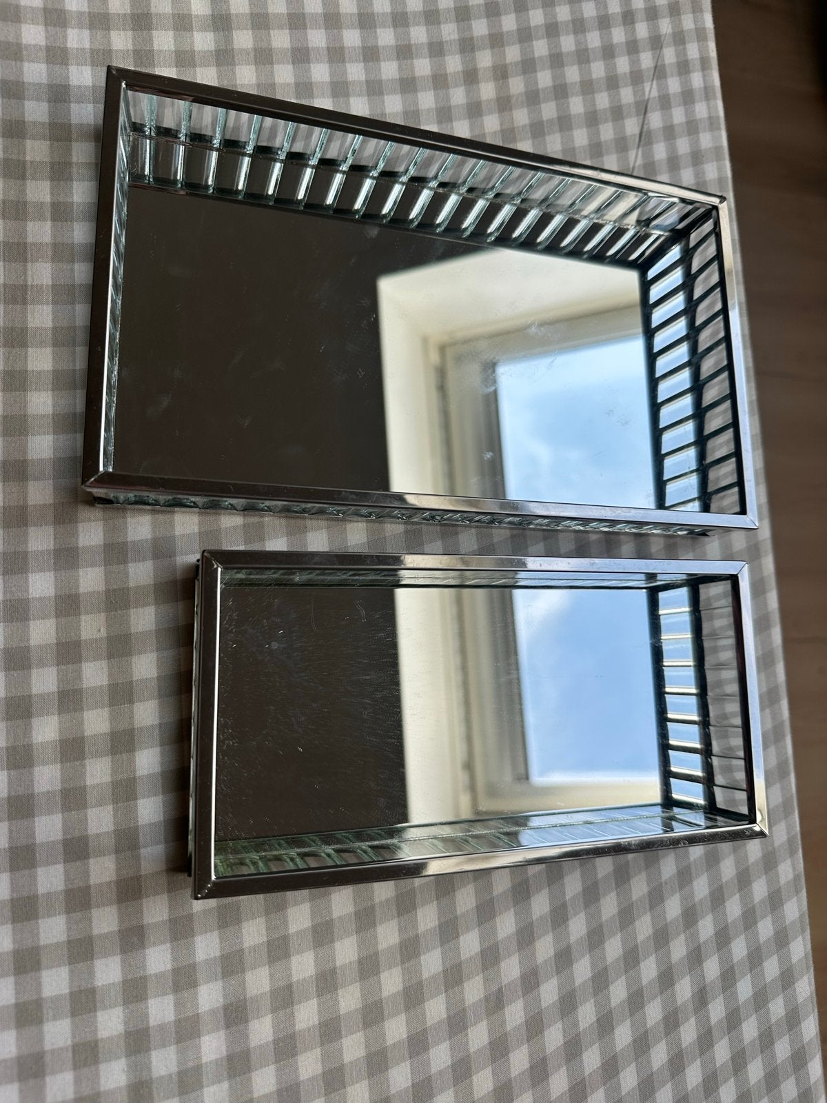 Set van 2 spiegel dienbladen - rechthoekig, Met spiegel, Ophalen of Verzenden, Zo goed als nieuw, Dienblad