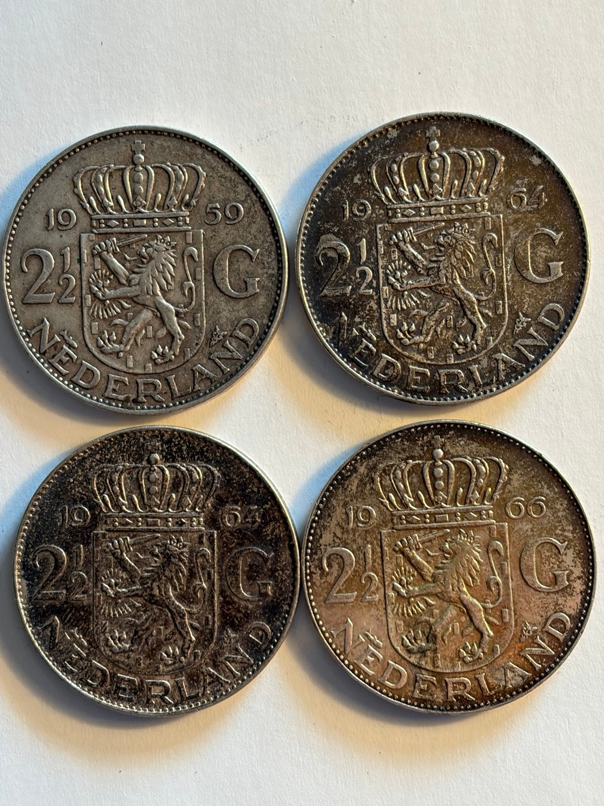 Set van 4 zilveren 2,5 gulden munten Koningin Juliana, Postzegels en Munten, Koningin Juliana, Setje, Zilver, Ophalen of Verzenden
