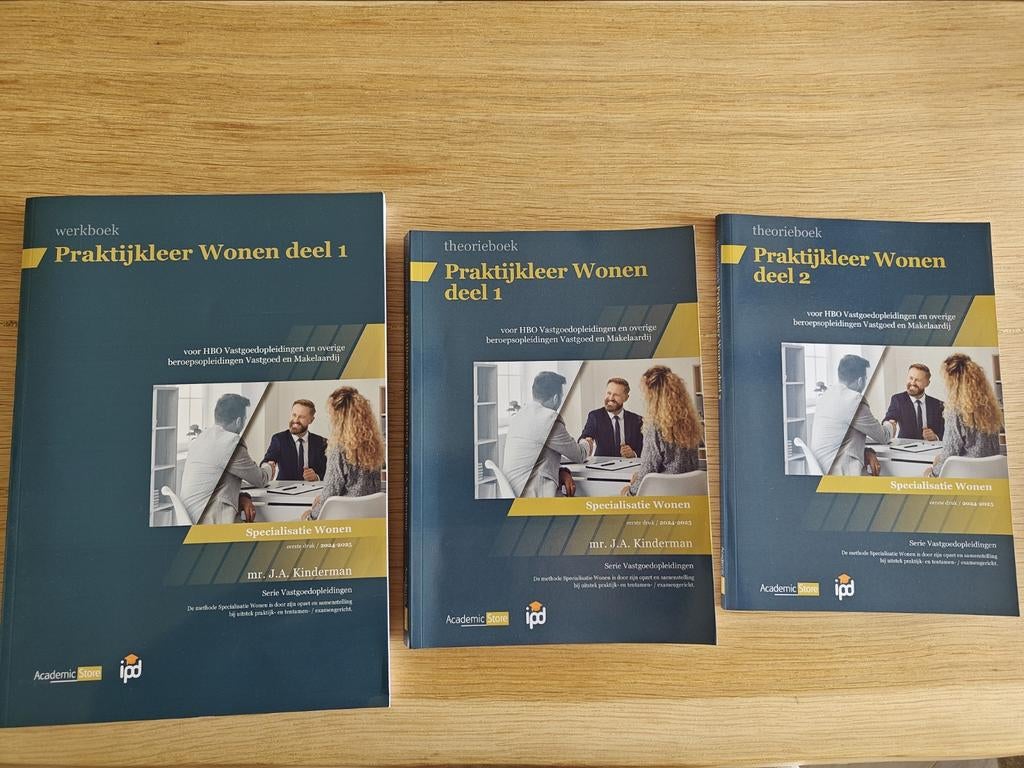 Praktijkleer Wonen deel 1 & 2 (Werkboek + Theorieboeken), Boeken, Mr. J.A. Kinderman, Nieuw, Gamma, HBO