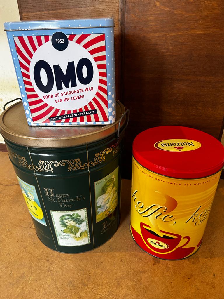 Vintage blikken – OMO, Nutroma & ansichtkaarten, Ophalen, Gebruikt, Overige