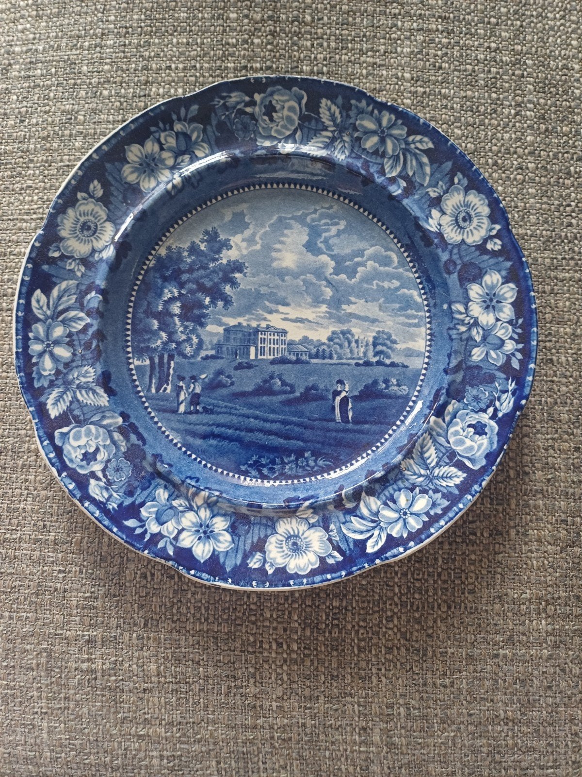 antiek blauw wit porselein wandbord wild rose stijl, Ophalen of Verzenden