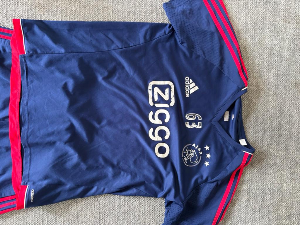 Ajax tenue gedragen door speler - Maat L, Maat 52/54 (L), Blauw, Ophalen of Verzenden, Voetbal
