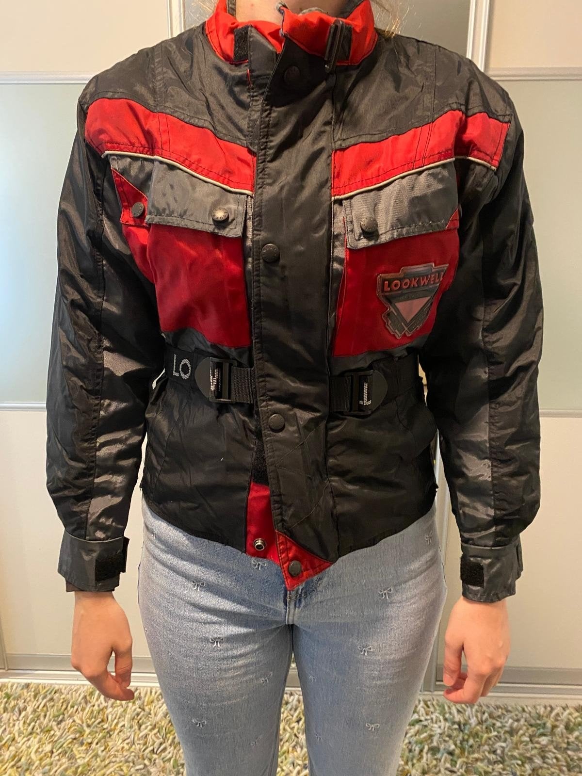Lookwell Motorjas Zwart/Rood Maat M-148/152, Ophalen, Tweedehands, Dames, Jas | textiel