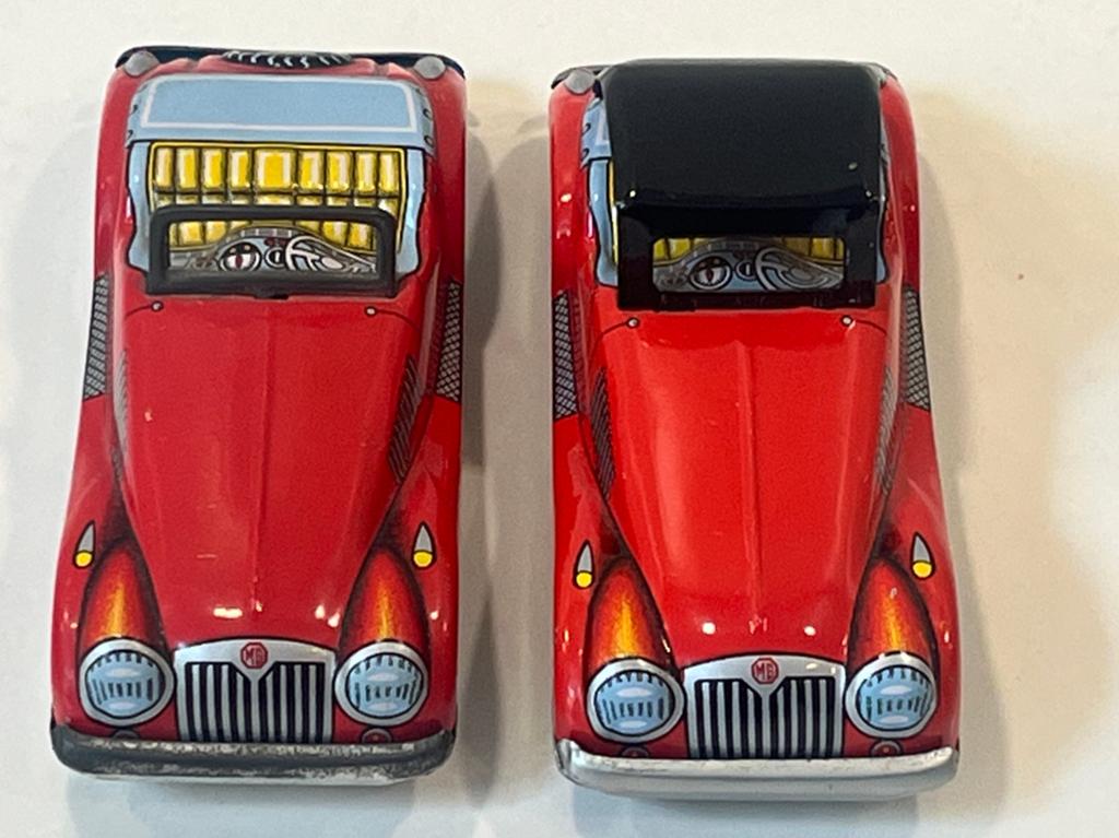 2x Vintage MG sport auto blikken speelgoed – Made in Japan, Verzenden, Gebruikt