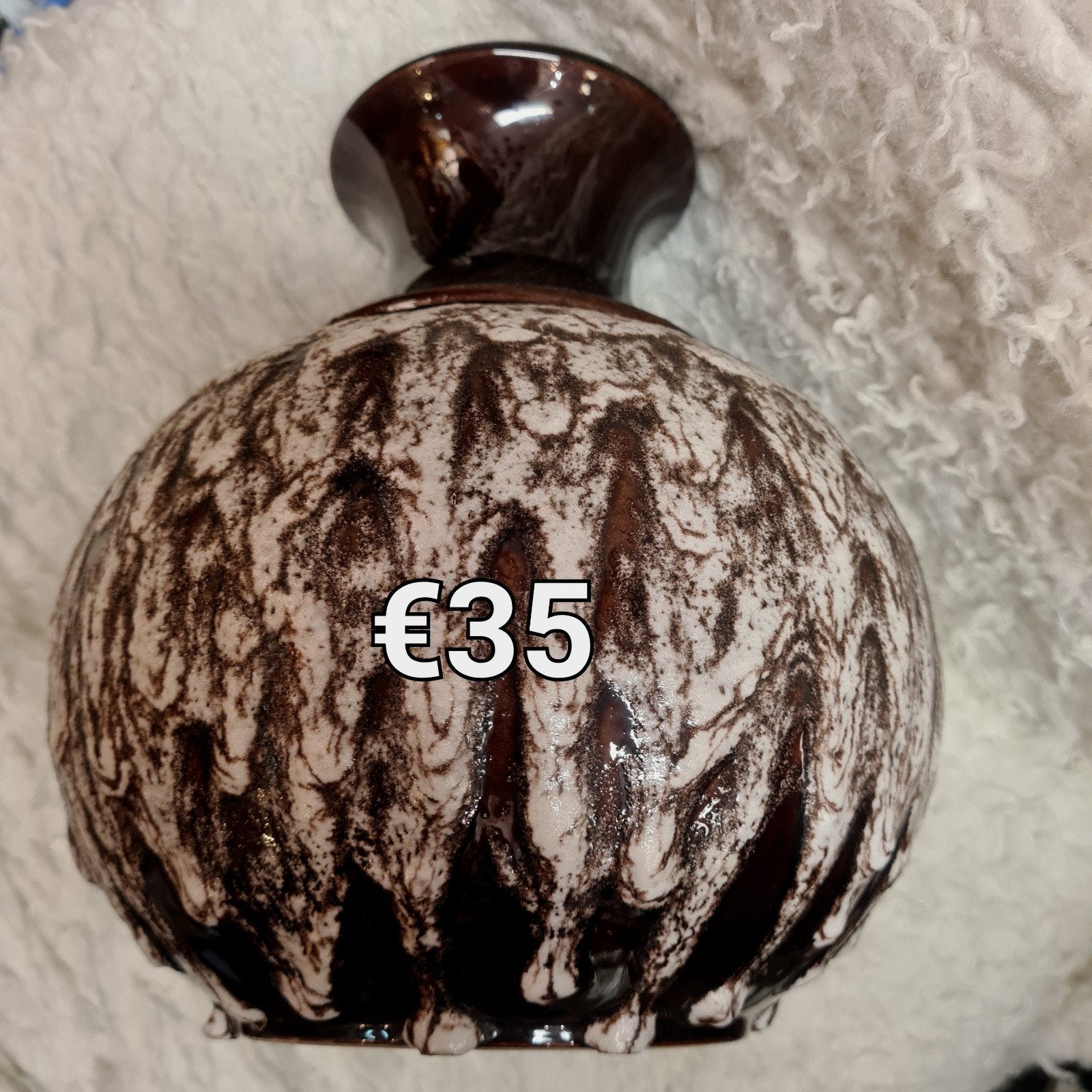 Grote Vintage West Germany vaas - Bruin/Wit - 28cm hoog, Ophalen of Verzenden