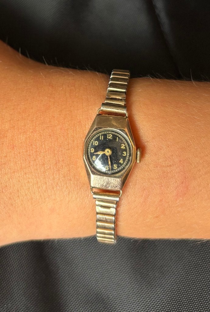 Gouden Art Deco pols horloge dames antiek flex band