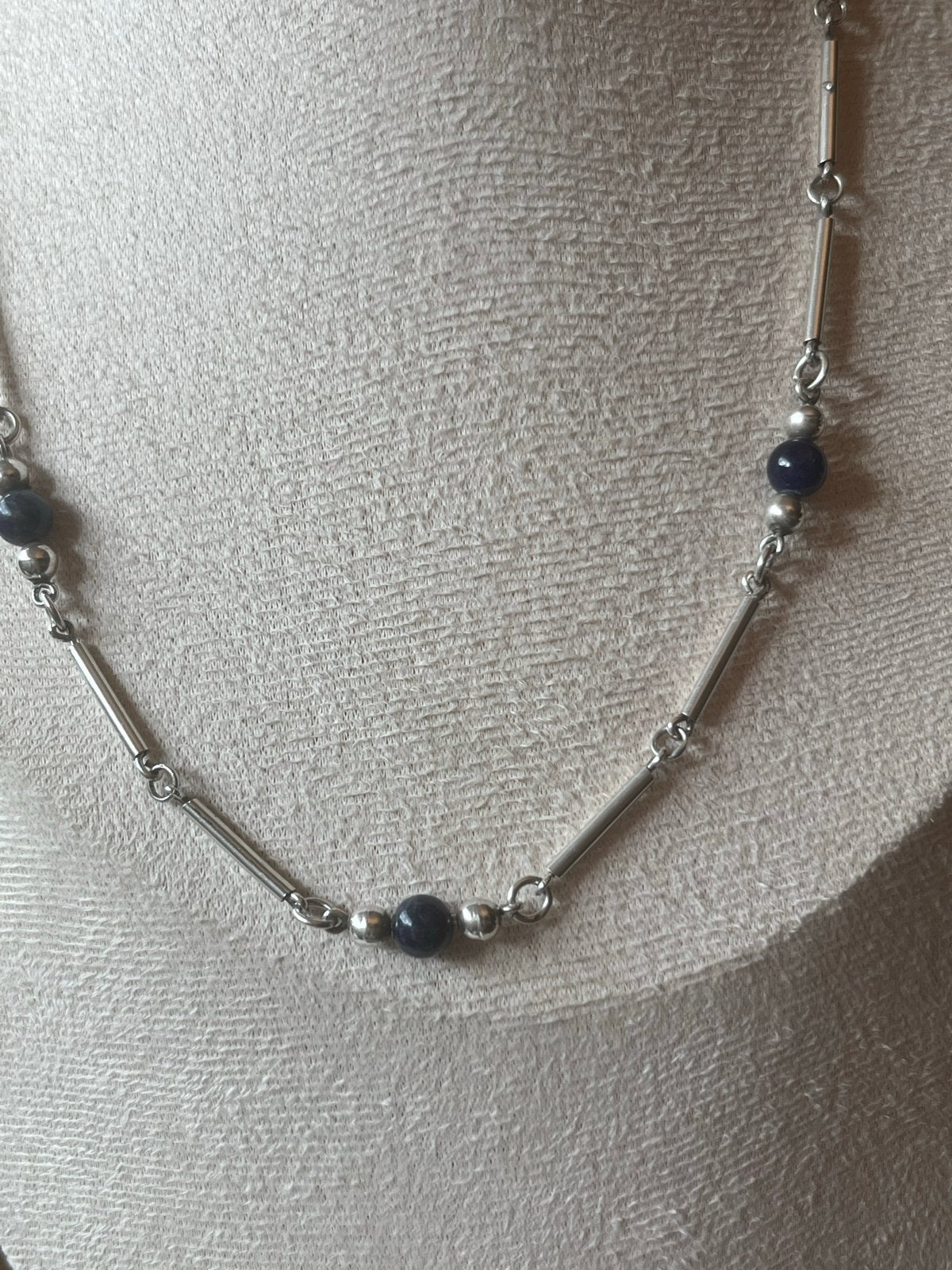 Deco zilveren collier met Lapis Lazuli - 45 cm, Zo goed als nieuw, Met edelsteen, Zilver, Verzenden