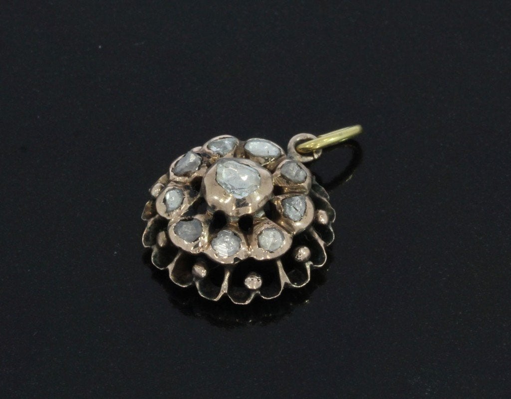 Diamanten antieke fraaie gouden ketting hanger rozet, Ophalen of Verzenden, Goud, Hanger, Met edelsteen