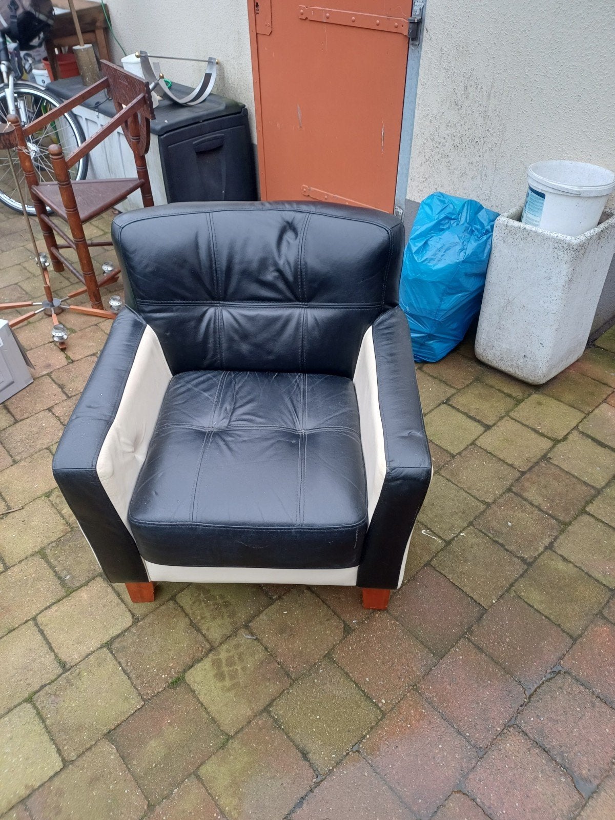 2x retro leren fauteuils kwaliteit leer wit zwart, Ophalen of Verzenden