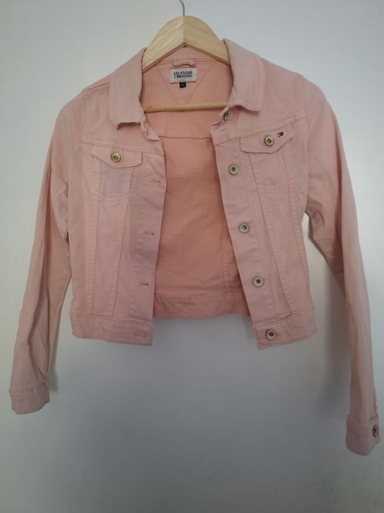 Tommy Hilfiger denim jasje – maat 164, Verzenden, Zo goed als nieuw, Maat 34 (XS) of kleiner, Roze
