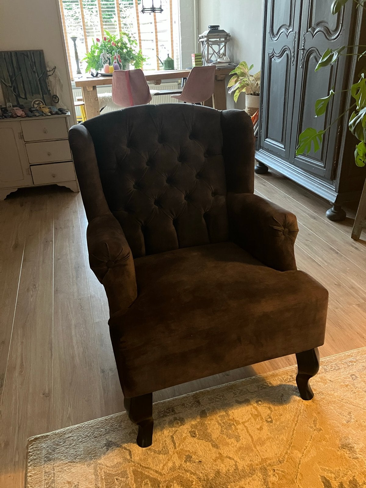 Luxe zwarte fauteuil - Chesterfield stijl, Ophalen, Gebruikt, Stof, 75 tot 100 cm