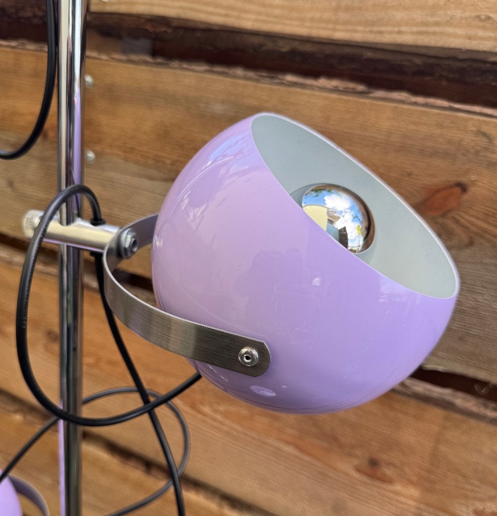 Herda | 3 dubbele bollamp | Paars | Origineel | Top staat |, Vintage | Design | 70ties | Vloerlamp | Paars | Retro | BLF | ©, Zo goed als nieuw