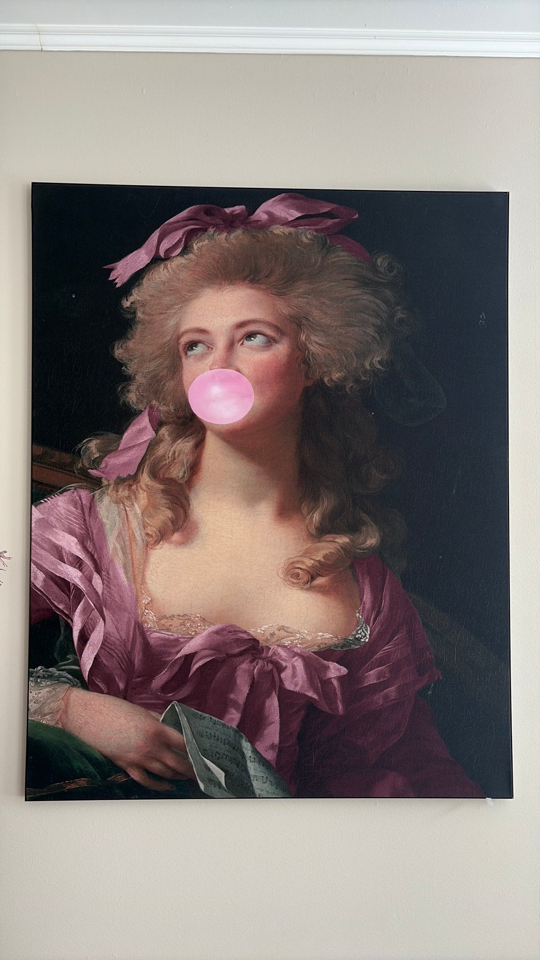 Bubble Gum Madame Mauve in aluminium zwarte lijst, Ophalen, 125 cm of meer, Zo goed als nieuw, Schilderij