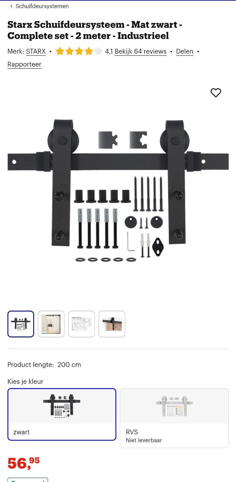 Starx schuifdeurbeslagset sliding barn door hardware kit, Ophalen of Verzenden, Nieuw
