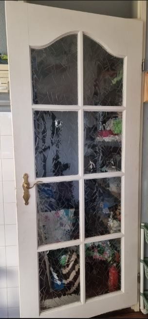 Opdekdeur rechtsdraaiend met glas lood - Paneeldeur - Deur, Ophalen, Glas, Binnendeur, 200 tot 215 cm
