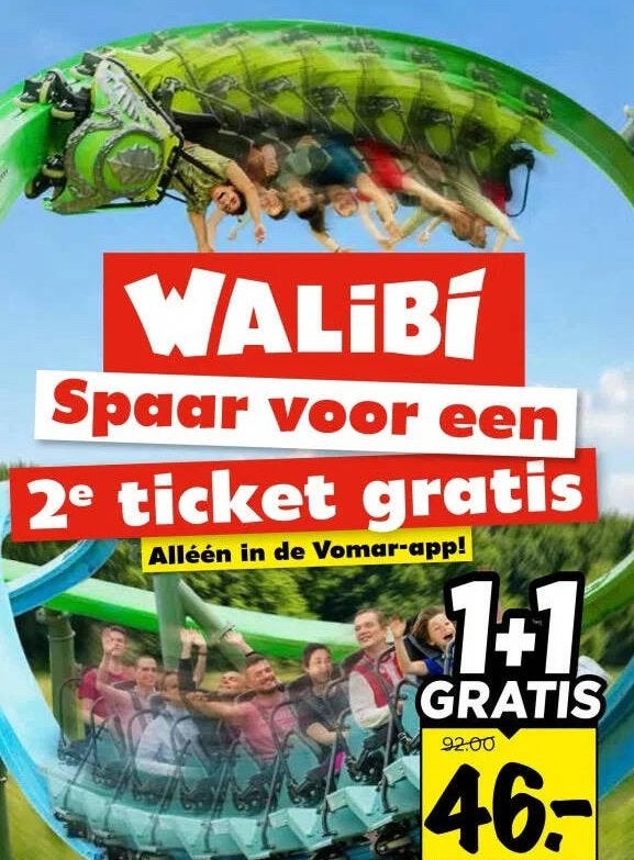 1+1 walibi ticket, Tickets en Kaartjes, Recreatie | Pretparken en Attractieparken, Eén persoon, Kortingskaart