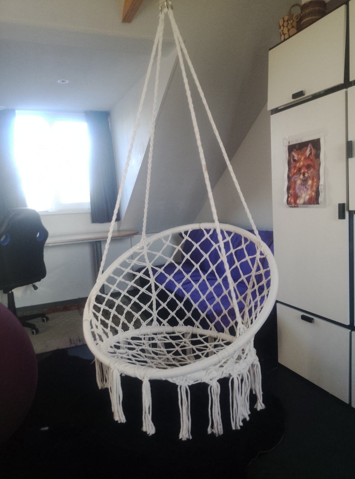 Witte hangstoel, perfect voor binnen of buiten, Huis en Inrichting, Ophalen, Stof, Zo goed als nieuw, Eén