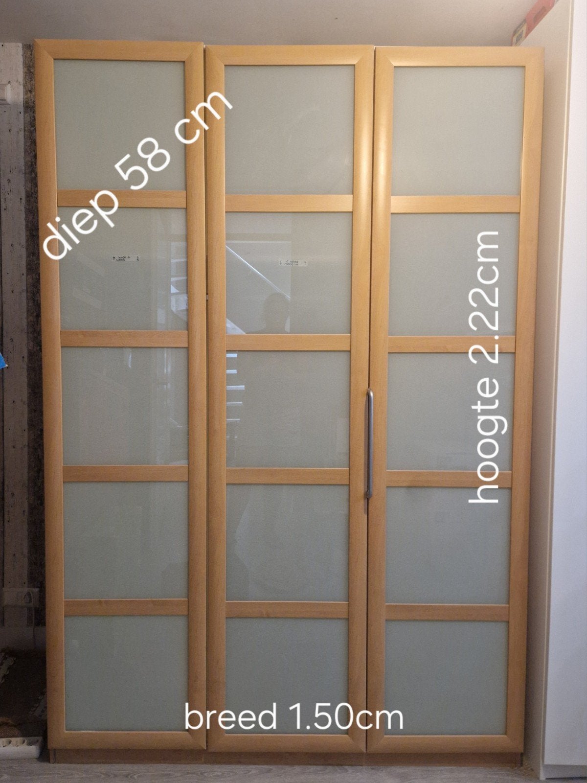 gratis Kledingkast 1.50 x 2.22x 0.58 cm, reeds uit elkaar, Ophalen, Gebruikt, 100 tot 150 cm, 200 cm of meer