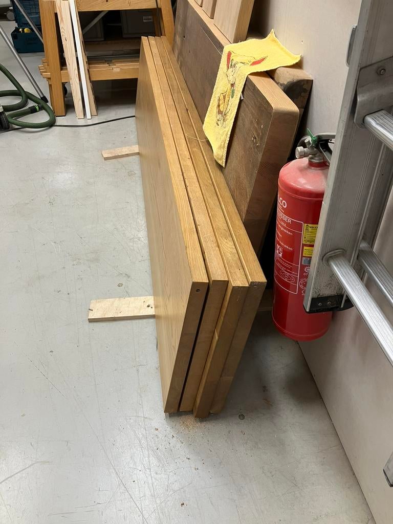 Eiken fineer tafelbladen / werkbank / bureau 235x50cm 4x, Ophalen, Gebruikt, 200 cm of meer, Overige houtsoorten