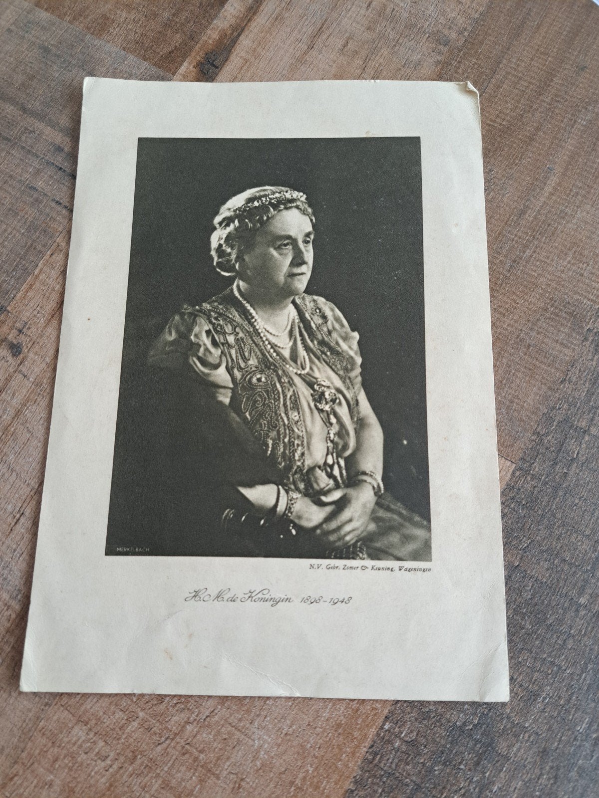 Koningin Wilhelmina Prent vintage, Ophalen of Verzenden, Gebruikt, Kaart, Foto of Prent