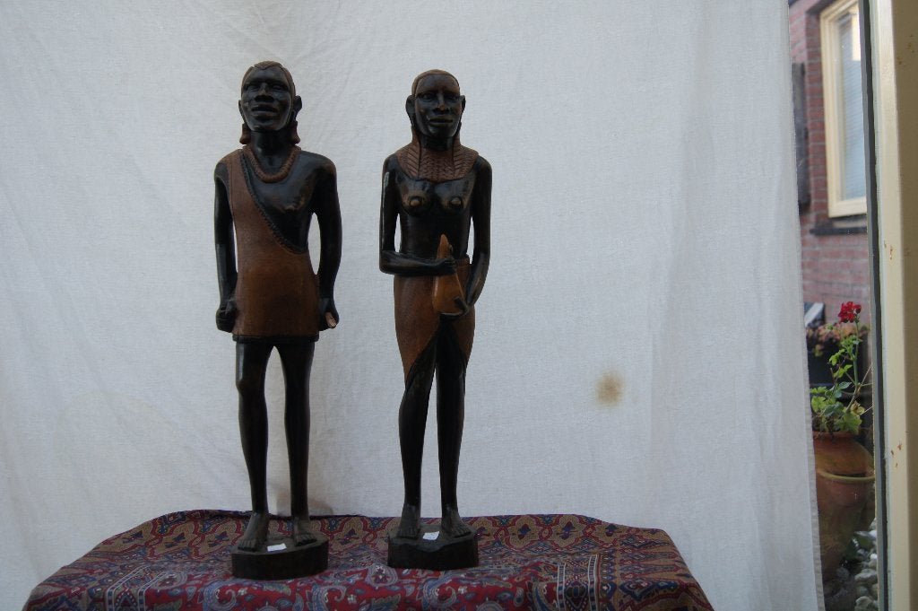 Afrikaanse houten beelden ( Man en Vrouw, Ophalen of Verzenden, Hout, Beeld